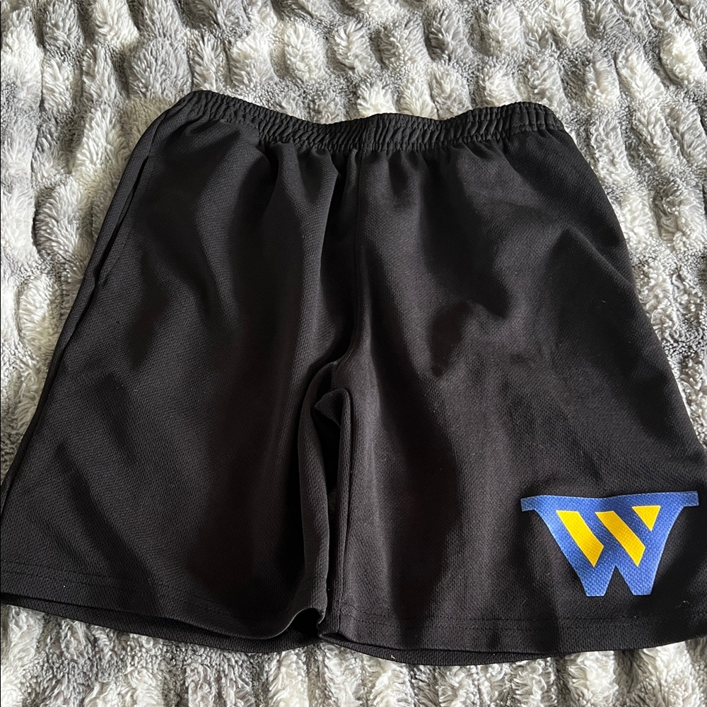 Black Athletic Shorts with Blue & Yellow Logo